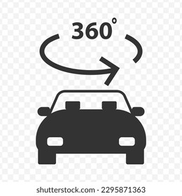 Vector illustration of the car rotates 360 degrees icon in dark color and transparent background(png).