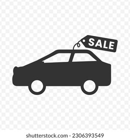 Vector illustration of car for sale icon in dark color and transparent background(png).