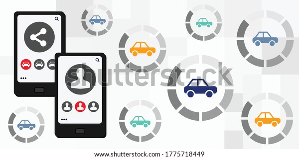 vector illustration of car sharing services with\
online platforms to rent\
vehicle