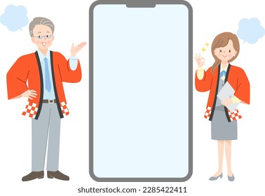 Vector illustration of car shop clerk introduced on smartphone screen