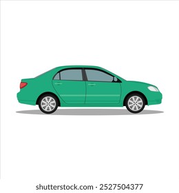 Vector illustration of car side view in cartoon flat style. Sedan type of land vehicle, hybrid and electric car. Compact modern technology transportation for icon, logo, symbol, graphich resource