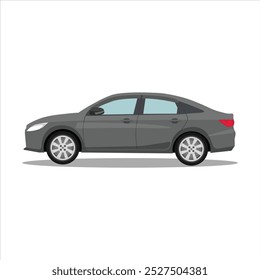 Vector illustration of car side view in cartoon flat style. Sedan type of land vehicle, hybrid and electric car. Compact modern technology transportation for icon, logo, symbol, graphich resource