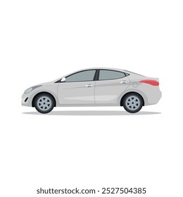 Vector illustration of car side view in cartoon flat style. Sedan type of land vehicle, hybrid and electric car. Compact modern technology transportation for icon, logo, symbol, graphich resource