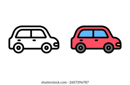 A vector illustration of a car side view in outlined and colored styles, isolated on a white background. Ideal for automotive, transportation, travel, and vehicle-themed designs.