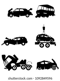 Vector illustration of car silhouettes after an accident