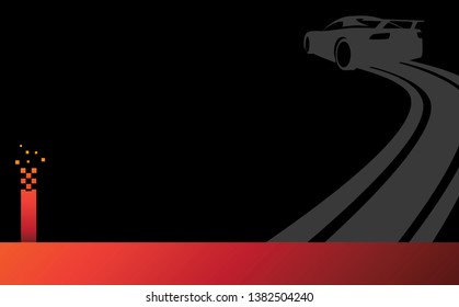 Vector illustration of a car sliding or drifting on a black background,  svg