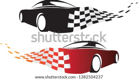Vector illustration of a car sliding or drifting on a white background with checkered flag