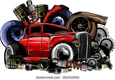 Vector illustration of Car Spares Frame and parts