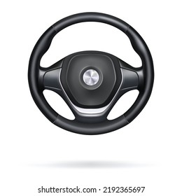 Vector illustration, car steering wheel, realistic 3d icon