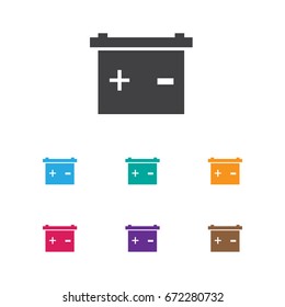 Vector Illustration Of Car Symbol On Battery Icon. Premium Quality Isolated Accumulator Element In Trendy Flat Style.