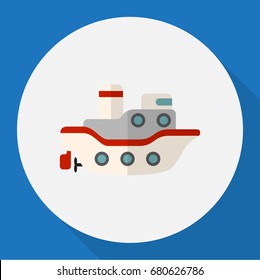 Vector Illustration Of Car Symbol On Ship Flat Icon. Premium Quality Isolated Boat Element In Trendy Flat Style.