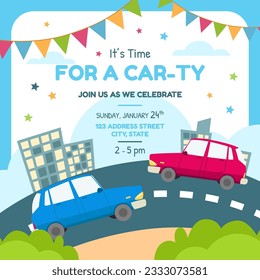 A vector illustration of Car Themed Party Invitation Card