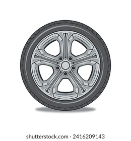 a vector illustration of car tire complete with rims