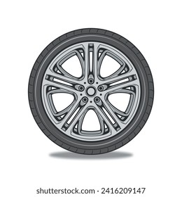 a vector illustration of car tire complete with rims