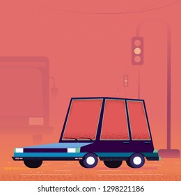 Vector illustration. car and traffic lights on a pedestrian crossing