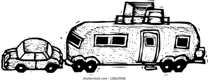 Vector illustration of car and trailer