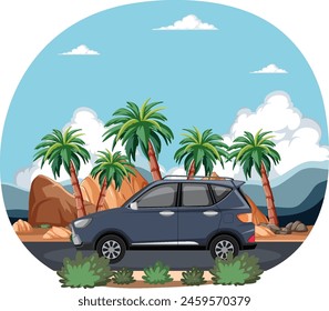 Vector illustration of car traveling in desert