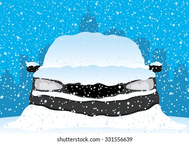 Vector illustration. Car under snow.