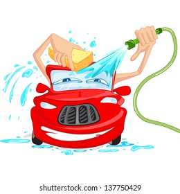 Cartoon car washing with water pipe and sponge 5332449 Vector Art at  Vecteezy