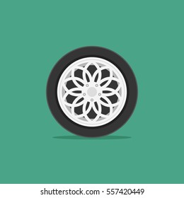 Vector illustration of car wheel in flat style.