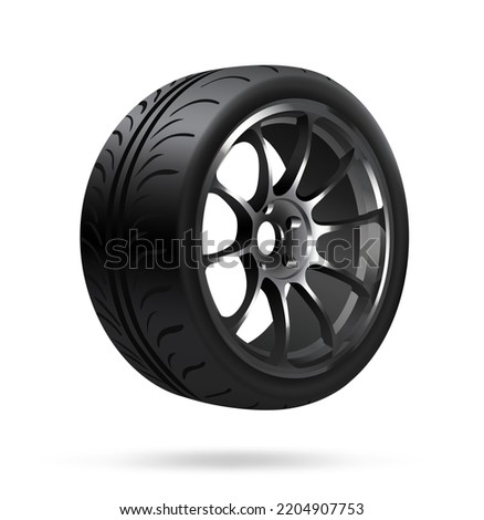 Vector illustration, car wheel, steering wheel realistic 3d icon
