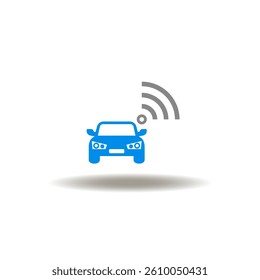 Vector illustration of car and wireless signal. Symbol of smart vehicle. Icon of AI robotic automation car.