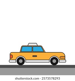 Vector illustration of a car with yellow color in filled line style isolated on white background. Children's car illustration