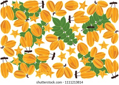vector illustration of carambola and leaf design background white and fruit EPS10