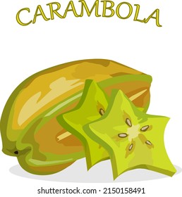 Vector illustration with carambola.Colored vector illustration with carambola and text on a transparent background.