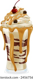 Vector illustration of a caramel sundae with cherry.