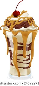 Vector illustration of a caramel sundae with cherry