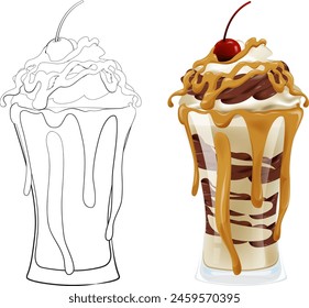 Vector illustration of a caramel sundae with cherry