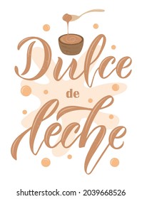 Ilustración vectorial del texto de la Leche Caramelizada en español para sitio web, etiqueta, banner, menú, restaurante, plantilla, decoración. Fondo de caligrafía de la leche caramelizada. Letras de leche caramelizada. EPS 10.