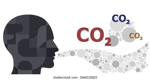 vector illustration of carbon dioxide diffusion from mouth while exhaling 