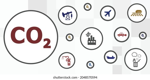Vector Illustration Of Carbon Dioxide Emissions Factors Like Factories Cars Fuels Consumption