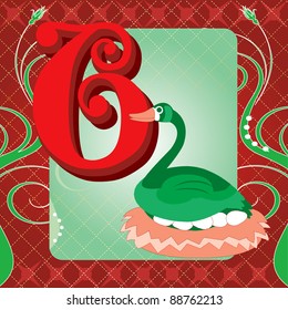 Vector Illustration Card for the 12 days of Christmas. Six Geese laying.