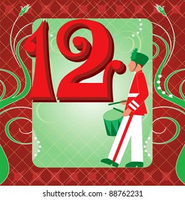 Vector Illustration Card for the 12 days of Christmas. Twelve Drummers Drumming.