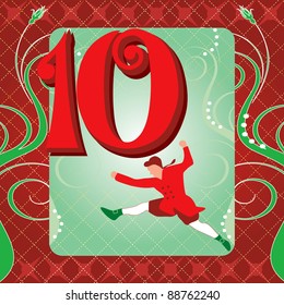 Vector Illustration Card for the 12 days of Christmas. Ten Lords Leaping.