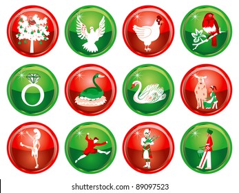 Vector Illustration Card of the 12 days of Christmas buttons.