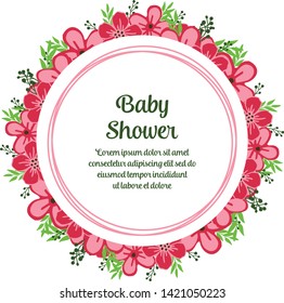 Vector illustration card baby shower with texture of pink wreath frames