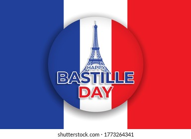 Vector illustration, card, banner or poster for French National Day, Bastille Day, Fourteenth of July. against the background of the red, white, blue French flag