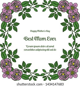 Vector illustration card best mom for various texture purple wreath frame