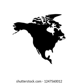 Vector illustration card with black silhouette of North America. White background