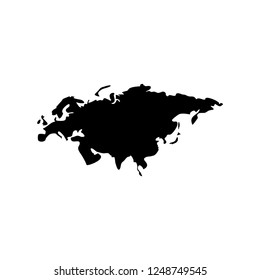 Vector illustration card with black silhouette of Eurasia. White background