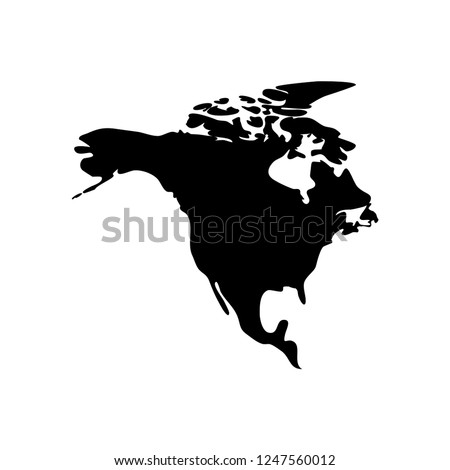 Vector illustration card with black silhouette of North America. White background