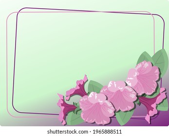 Ilustración vectorial, tarjeta con espacio en blanco para texto, fondo con flores petunianas rosadas