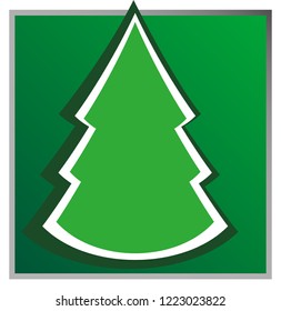The vector illustration  of the card with the cartoon New Yera tree on the green background
