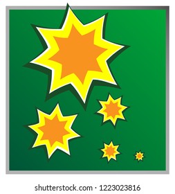 The vector illustration  of the card with the cartoon stars on the green background