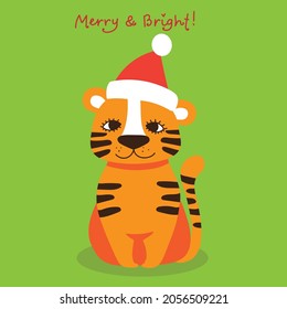 Vector illustration card of the Christmas symbol of the year tiger in flat style