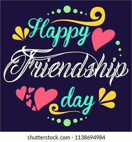 Vector illustration card with colourful text for friendship day.